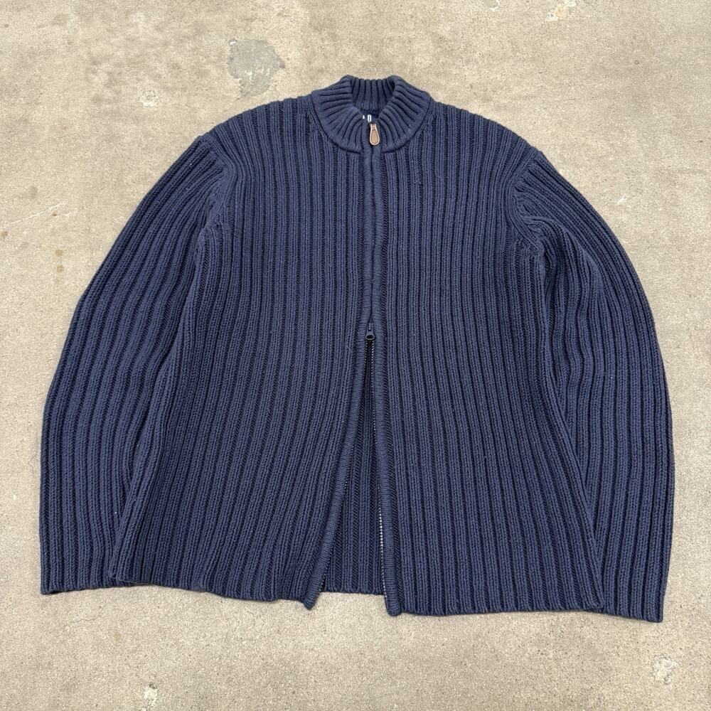 VINTAGE GAP CHUNKY RIB KNIT TWO WAY FULL ZIP SWEATER BLUE XL COTTON ACRYLIC